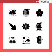 9 Icon Pack Solid Style Glyph Symbols on White Background Simple Signs for general designing vector