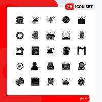 grupo de símbolos de icono universal de 25 glifos sólidos modernos de elementos de diseño de vector editables de bola de educación de micrófono de regalo presente