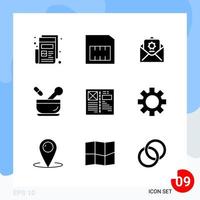 Modern Pack of 9 Icons Solid Glyph Symbols isolated on White Backgound for Website designing vector