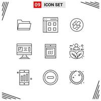 9 Icons Line Style Grid Based Creative Outline Symbols for Website Design Simple Line Icon Signs Isolated on White Background 9 Icon Set vector