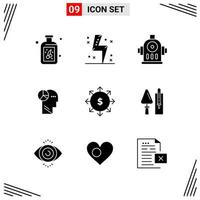 9 Icons Solid Style Grid Based Creative Glyph Symbols for Website Design Simple Solid Icon Signs Isolated on White Background 9 Icon Set vector