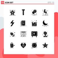 Modern Set of 16 Solid Glyphs and symbols such as flash power heart energy charge Editable Vector Design Elements