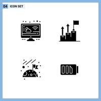 Modern Set of 4 Solid Glyphs and symbols such as cloud flag weather growth space Editable Vector Design Elements