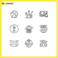 Group of 9 Modern Outlines Set for note checklist lesson person accessibility Editable Vector Design Elements