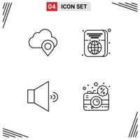 Set of 4 Vector Filledline Flat Colors on Grid for cloud speaker marker travel camera Editable Vector Design Elements