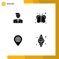 4 Solid Glyph concept for Websites Mobile and Apps man location teacher fly pin Editable Vector Design Elements