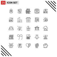 Universal Icon Symbols Group of 25 Modern Lines of alphabet database accounting digital calculator Editable Vector Design Elements