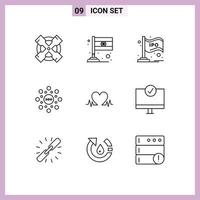 Set of 9 Modern UI Icons Symbols Signs for heart heartbeat stock rank circle Editable Vector Design Elements