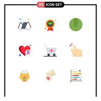 Mobile Interface Flat Color Set of 9 Pictograms of trolley heart saint cancer sport Editable Vector Design Elements