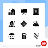 Editable Vector Line Pack of 9 Simple Solid Glyphs of internet space pc shuttle not Editable Vector Design Elements