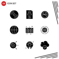 Collection of 9 Vector Icons in solid style Pixle Perfect Glyph Symbols for Web and Mobile Solid Icon Signs on White Background 9 Icons