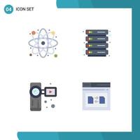 Mobile Interface Flat Icon Set of 4 Pictograms of research video science server page Editable Vector Design Elements