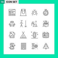 Pack of 16 Line Style Icon Set Outline Symbols for print Creative Signs Isolated on White Background 16 Icon Set vector