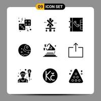 Solid Glyph Pack of 9 Universal Symbols of speaker music train planet gas Editable Vector Design Elements