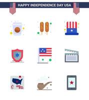 Happy Independence Day Pack of 9 Flats Signs and Symbols for usa country cap day protection Editable USA Day Vector Design Elements