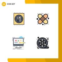 Stock Vector Icon Pack of 4 Line Signs and Symbols for lunch computer table medical digital Editable Vector Design Elements