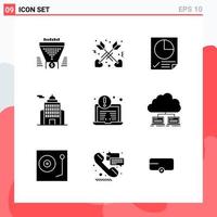 Collection of 9 Vector Icons in solid style Modern Glyph Symbols for Web and Mobile Solid Icon Sign Isolated on White Background 9 Icons