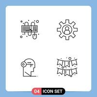 Modern Set of 4 Filledline Flat Colors Pictograph of input key mouse service mind Editable Vector Design Elements