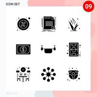 Vector Pack of 9 Icons in Solid Style Creative Glyph Pack isolated on White Background for Web and Mobile