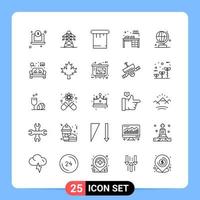 25 Line Black Icon Pack Outline Symbols for Mobile Apps isolated on white background 25 Icons Set vector