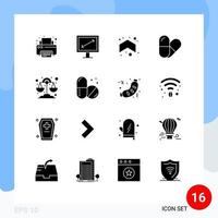 Group of 16 Modern Solid Glyphs Set for hospital science arrows libra table Editable Vector Design Elements