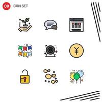 Universal Icon Symbols Group of 9 Modern Filledline Flat Colors of coin web cam server camera flag Editable Vector Design Elements