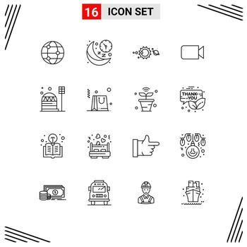 Set of 16 Modern UI Icons Symbols Signs for base basic solar image astronomy Editable Vector Design Elements