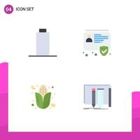 4 Thematic Vector Flat Icons and Editable Symbols of battery corn id security build Editable Vector Design Elements