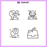 4 Icons in Line Style Outline Symbols on White Background Creative Vector Signs for Web mobile and Print