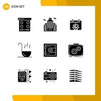 Group of 9 Modern Solid Glyphs Set for briefcase lock feast locker ladle Editable Vector Design Elements