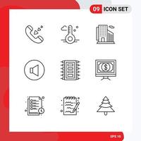 User Interface Pack of 9 Basic Outlines of chip tech building volume sound Editable Vector Design Elements