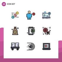 Pictogram Set of 9 Simple Filledline Flat Colors of japanese yen energy website online Editable Vector Design Elements