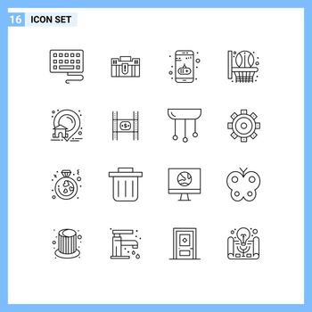Editable Vector Line Pack of 16 Simple Outlines of house sport travel net mobile Editable Vector Design Elements