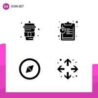 paquete de conjunto de iconos de glifo de 4 iconos sólidos aislados en fondo blanco para aplicaciones móviles y de impresión de diseño de sitios web receptivos vector