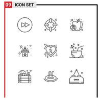 Universal Icon Symbols Group of 9 Modern Outlines of label discount wellness day presentation Editable Vector Design Elements