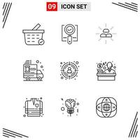 9 Icons Line Style Grid Based Creative Outline Symbols for Website Design Simple Line Icon Signs Isolated on White Background 9 Icon Set vector