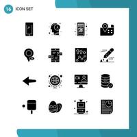 Modern Set of 16 Solid Glyphs and symbols such as pointer location mobile shopping eye navigation Editable Vector Design Elements