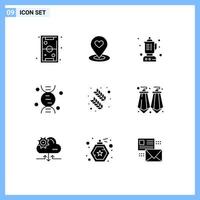 Set of 9 Modern UI Icons Symbols Signs for calligraphy science pin research kitchen Editable Vector Design Elements