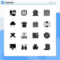 16 Universal Solid Glyph Signs Symbols of spring cloud building sky rain site Editable Vector Design Elements