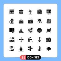 25 User Interface Solid Glyph Pack of modern Signs and Symbols of office computer culture tree palm tree Editable Vector Design Elements