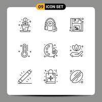 9 Universal Outline Signs Symbols of paint art guarder rain temperature Editable Vector Design Elements