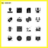 16 Icon Set Simple Solid Symbols Glyph Sign on White Background for Website Design Mobile Applications and Print Media vector