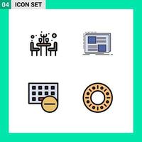 Pack of 4 Modern Filledline Flat Colors Signs and Symbols for Web Print Media such as dinner devices content page hardware Editable Vector Design Elements