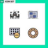 paquete de 4 modernos signos y símbolos de colores planos de línea rellena para medios de impresión web, como dispositivos de cena, página de contenido, elementos de diseño de vectores editables de hardware