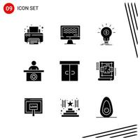 colección de 9 iconos vectoriales en estilo sólido símbolos de glifo perfecto de píxeles para web y signos de iconos sólidos móviles sobre fondo blanco 9 iconos vector