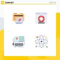 Set of 4 Commercial Flat Icons pack for creative book folder online interactive Editable Vector Design Elements