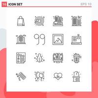 Pack of 16 creative Outlines of construction architecture building internet building Editable Vector Design Elements