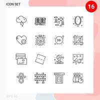 16 User Interface Outline Pack of modern Signs and Symbols of shutdown ornament fishing necklace jewelry Editable Vector Design Elements