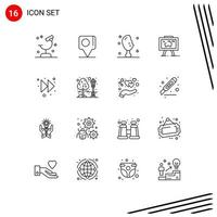 Mobile Interface Outline Set of 16 Pictograms of picture hang bangla map turkey leg Editable Vector Design Elements