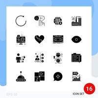 Modern Set of 16 Solid Glyphs and symbols such as app industry world factory business Editable Vector Design Elements